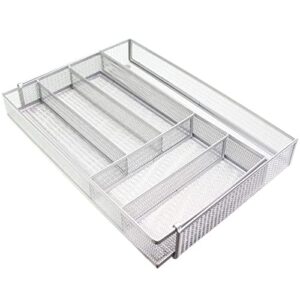 ydyby mesh silverware tray for drawer, expandable flatware organizer – cutlery holder 6 compartment mesh small cutlery tray – silverware storage kitchen utensil flatware tray,silver