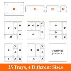 Lifewit 25 PCS Drawer Organizer Set Clear Plastic Desk Drawer Dividers Trays Dresser Storage Bins Separation Box for Makeup, Jewelries and Gadgets, Bedroom, Bathroom, Office