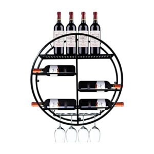 wall mounted wine rack, elegant black metal round wine glass holder for home bar and kitchen décor – space-saving wine bottle organizer and glass shelf for parties and entertaining – 23.6 inches