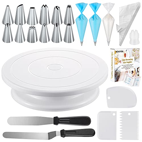 Kootek Cake Decorating Kits Supplies with Cake Turntable, 12 Numbered Cake Decorating Tips, 2 Icing Spatula, 3 Icing Smoother, 2 Silicone Piping Bag, 50 Disposable Pastry Bags and 1 Coupler