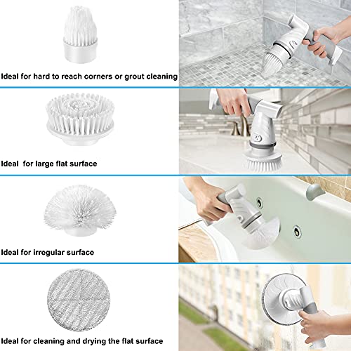 IEZFIX Electric Spin Scrubber, Bathroom Scrubber Rechargeable Shower Scrubber for Cleaning Tub/Tile/Floor/Sink/Window丨Power Scrubber Cordless with 4 Replaceable Cleaning Brush Heads