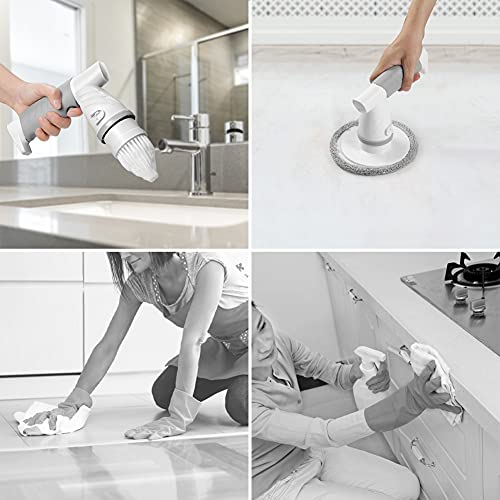 IEZFIX Electric Spin Scrubber, Bathroom Scrubber Rechargeable Shower Scrubber for Cleaning Tub/Tile/Floor/Sink/Window丨Power Scrubber Cordless with 4 Replaceable Cleaning Brush Heads