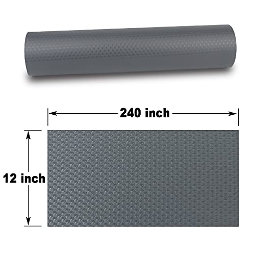 Shelf Liner, Cabinet Liner, Non Adhesive Kitchen Plastic Drawer Liner, Non Slip Shelf Liners for Kitchen Cabinets, Pantry, Shelves, Under Sink, Washable Refrigerator Liners (Grey, 12 x 240 inch)