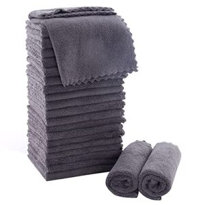 moonqueen ultra soft premium washcloths set – 12 x 12 inches – 24 pack – quick drying – highly absorbent coral velvet bathroom wash clothes – use as bath, spa, facial, fingertip towel (grey)