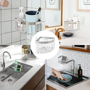 Dveda Sink Caddy, Dish Cloth Hanger Sponge Holder, Save Space Triangle 2-in-1 Sink Caddy, 304 Stainless Steel Corner Kitchen Sink Organizer, No Drilling with 2Pcs Suckers