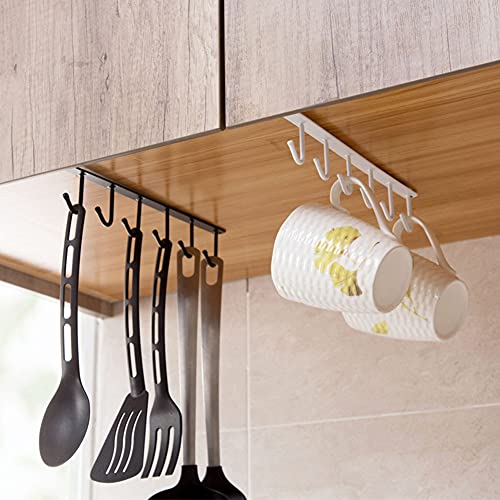 OULLYY 3 Pack 6-Hook Under Cabinet Mug Hanger, Adhesive Cup Holder Coffee Cup Mug Holder for Kitchen, 6 Hooks Tea Mug Holder for Cupboard (3pcs White)