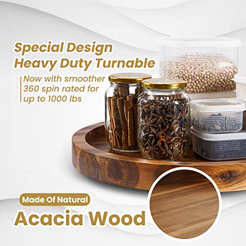 TIDITA 18" Acacia Lazy Susan Organizer for Table - Wooden Lazy Susan Turntable for Cabinet - Kitchen Turntable Storage Food Bins Container for Pantry, Countertop (Acacia Wood)