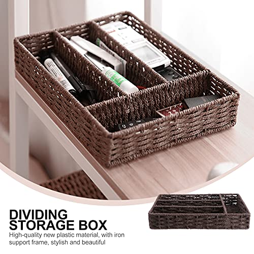 Cabilock Rattan Flatware Basket Kitchen Utensil Drawer Organizer with Dividers Natural Wicker Serving Basket Flatware Cutlery Organiser Tray for Flatware and Kitchen Utensils