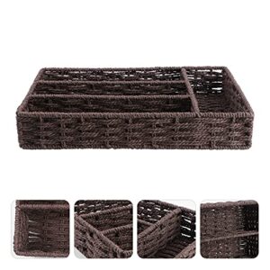 Cabilock Rattan Flatware Basket Kitchen Utensil Drawer Organizer with Dividers Natural Wicker Serving Basket Flatware Cutlery Organiser Tray for Flatware and Kitchen Utensils