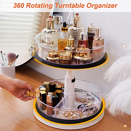 2-Tier Lazy Susan,11 Inches Turntable Organizer,Height Adjustable Rotating Cabinet Organizer ,Non-Skid Spice Rack for Kitchen Cabinet, Countertop, Bathroom, Makeup