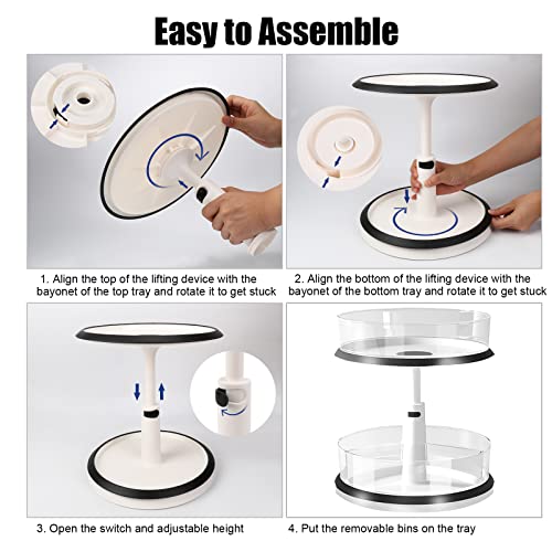 2-Tier Lazy Susan,11 Inches Turntable Organizer,Height Adjustable Rotating Cabinet Organizer ,Non-Skid Spice Rack for Kitchen Cabinet, Countertop, Bathroom, Makeup