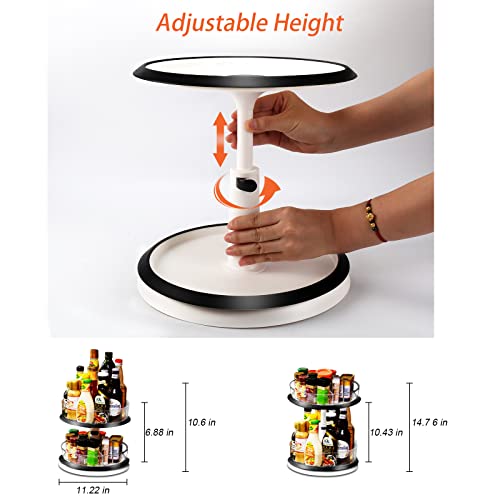 2-Tier Lazy Susan,11 Inches Turntable Organizer,Height Adjustable Rotating Cabinet Organizer ,Non-Skid Spice Rack for Kitchen Cabinet, Countertop, Bathroom, Makeup