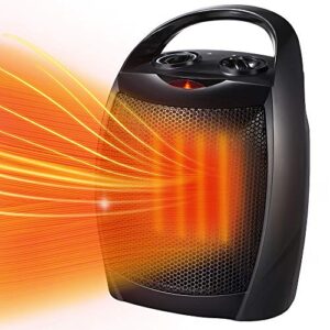 kismile small electric space heater ceramic space heater,portable heater fan for office with adjustable thermostat and overheat protection etl listed for kitchen, 750w/1500w,10 inch