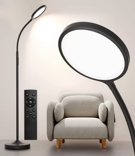 luckystyle Floor Lamp,Super Bright Dimmable Led Floor Lamps for Living Room, Custom Color Temperature Standing Lamp with Remote Push Button, Adjustable Gooseneck Reading Floor Lamp for Bedroom Office