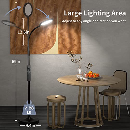 luckystyle Floor Lamp,Super Bright Dimmable Led Floor Lamps for Living Room, Custom Color Temperature Standing Lamp with Remote Push Button, Adjustable Gooseneck Reading Floor Lamp for Bedroom Office