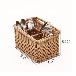 JJSQYLAN Wicker Utensil Caddy Cutlery Holder Flatware Caddy for Kitchen Dining Table, Restaurant, Cabinet, Pantry - Holds Knives, Forks, Silverware, Serving Utensils (wicker-1pcs)