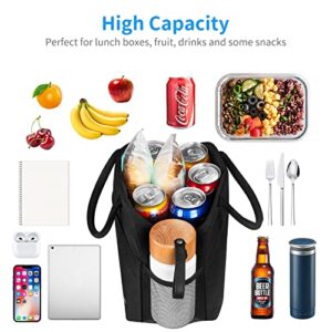 DALINDA Lunch Bag Lunch Box for Women Men Reusable Insulated Lunch Tote Bag,Leakproof Thermal Cooler Sack Food Handbags Case High Capacity forTravel Work School Picnic- Black