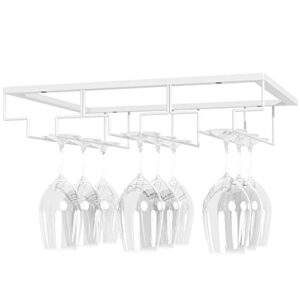 c&ahome 3-row wine glass rack, under cabinet stemware rack, wine glasses holder storage hanger, metal glass organizer for kitchen, cabinet, bar, 11.8″ l × 9″ w × 2.4″ h white uwg3r1w