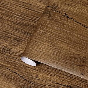 Caltero Wood Contact Paper 15.7’’ x 118’’ Peel and Stick Wood Wallpaper Wood Grain Contact Paper Brown Wood Wallpaper Distressed Wood Wall Paper Vinyl for Kitchen Countertop Cabinet Liner Furniture