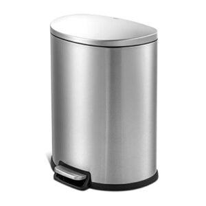 qualiazero 50l/13gal heavy duty hands-free stainless steel commercial/kitchen step trash can, fingerprint-resistant soft close lid trashcan, 50l / 13 gal