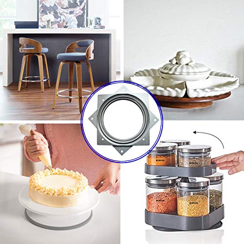 6Inch Lazy Susan Hardware, 5Pack Square Rotating Bearing Plate, 500lbs Capacity Lazy Susan Turntable Bearing for for Serving Trays, Kitchen Storage Racks, Craft Table, Zinc Plated Steel Swivel Plate