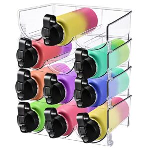 4 Tier Water Bottle Organizer for Cabinet, Can Organizer for Pantry, Water Bottle Holder for Kitchen Cupboard Office, Each Tier Cabinet Organizer Holds 3 Containers