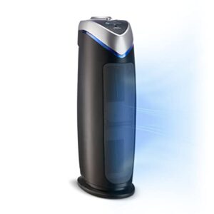 germ guardian air purifier with hepa 13 filter, removes 99.97% of pollutants, covers large room up to 743 sq. foot room in 1 hr, uv-c light helps reduce germs, zero ozone verified, 22″, black, ac4825e