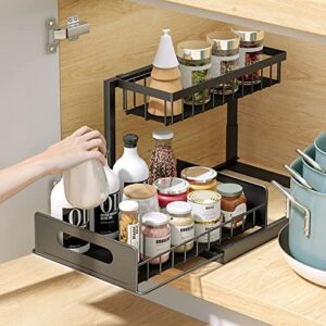 RIRPUAE Under Sink Organizers And Storage, 2 Tier Pull Out Cabinet Organizer Shelf for Bathroom Kitchen, Multi-Purpose Sliding Drawers Baskets