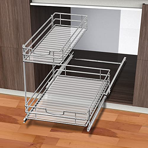 Under Sink Organizer and Storage, Auledio Under the Sink Organizer Pull Out Cabinet Organizer, 2 Tier Under Cabinet Storage Chrome Cabinet Pull Out Shelves for Kitchen, Bathroom