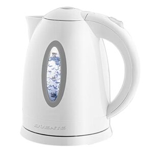 ovente electric kettle 1.7 liter cordless hot water boiler, 1100w with automatic shut-off and boil dry protection, fast boiling bpa-free portable instant heater for making tea, coffee, white kp72w