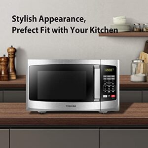 TOSHIBA EM925A5A-SS Countertop Microwave Oven, 0.9 Cu Ft With 10.6 Inch Removable Turntable, 900W, 6 Auto Menus, Mute Function & ECO Mode, Child Lock, LED Lighting, Stainless Steel