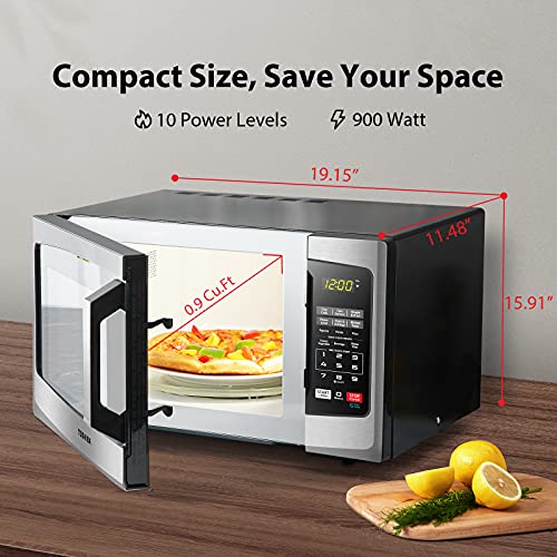 TOSHIBA EM925A5A-SS Countertop Microwave Oven, 0.9 Cu Ft With 10.6 Inch Removable Turntable, 900W, 6 Auto Menus, Mute Function & ECO Mode, Child Lock, LED Lighting, Stainless Steel