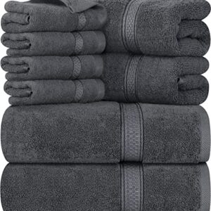 Utopia Towels 8-Piece Premium Towel Set, 2 Bath Towels, 2 Hand Towels, and 4 Wash Cloths, 600 GSM 100% Ring Spun Cotton Highly Absorbent Towels for Bathroom, Gym, Hotel, and Spa (Grey)