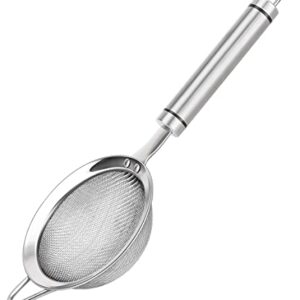 SUNWUKIN 304 Stainless Steel Fine Mesh Strainers for Kitchen, Colander-Skimmer with Handle, Sieve Sifters for Food, Tea, Rice, Oil, Noodles, Fruits, Vegetable