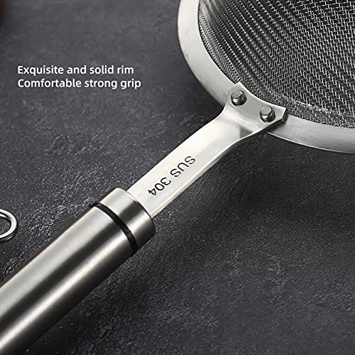 SUNWUKIN 304 Stainless Steel Fine Mesh Strainers for Kitchen, Colander-Skimmer with Handle, Sieve Sifters for Food, Tea, Rice, Oil, Noodles, Fruits, Vegetable