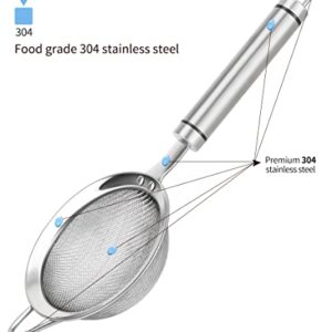 SUNWUKIN 304 Stainless Steel Fine Mesh Strainers for Kitchen, Colander-Skimmer with Handle, Sieve Sifters for Food, Tea, Rice, Oil, Noodles, Fruits, Vegetable