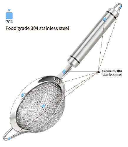 SUNWUKIN 304 Stainless Steel Fine Mesh Strainers for Kitchen, Colander-Skimmer with Handle, Sieve Sifters for Food, Tea, Rice, Oil, Noodles, Fruits, Vegetable