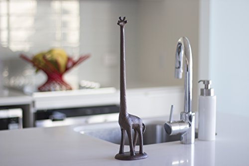 Kalalou CXX2053 Standing Cast Iron Giraffe Decorative Paper Towel Holder Stand, One Size, Brown