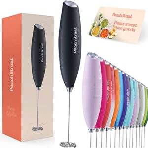 powerful handheld milk frother, mini milk foamer, battery operated (not included) stainless steel drink mixer for coffee, lattes, cappuccino, frappe, matcha, hot chocolate.