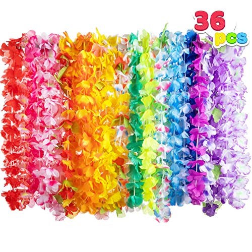 Joyin Toy 36 Counts Hawaiian Leis Bulk, Tropical Flower Lei Hawaiian Lei Beach Hawaii Luau Party Favors Decoration Birthday Party Supplies(3 Dozen)