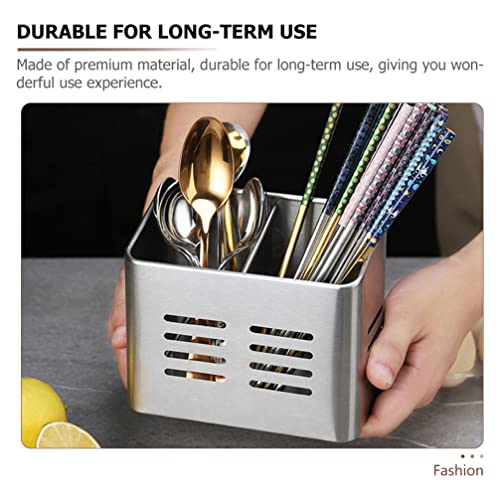 Hemoton Chopstick Utensil Holder Stainless Steel Cutlery Storage Holder Spoon Straw Basket Kitchen Container Kitchen Display Organizer For Kitchen Countertop Silver