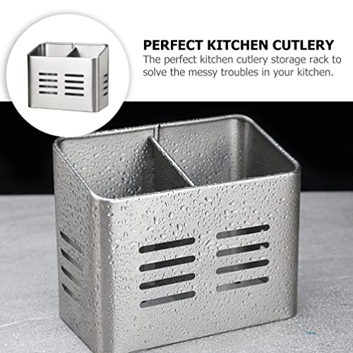 Hemoton Chopstick Utensil Holder Stainless Steel Cutlery Storage Holder Spoon Straw Basket Kitchen Container Kitchen Display Organizer For Kitchen Countertop Silver