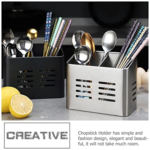 Hemoton Chopstick Utensil Holder Stainless Steel Cutlery Storage Holder Spoon Straw Basket Kitchen Container Kitchen Display Organizer For Kitchen Countertop Silver