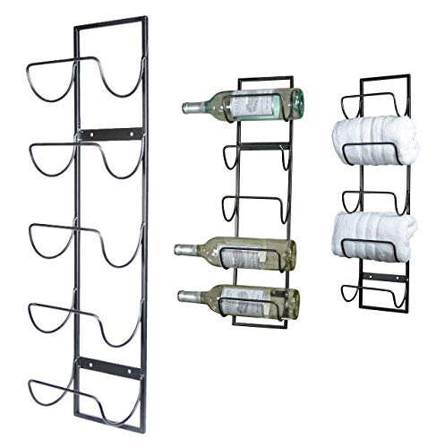 5 Bottle Wall Mounted Metal Wine Rack, Hand Towel Rack