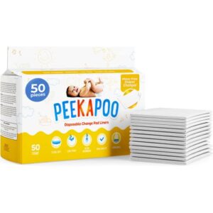 peekapoo – disposable changing pad liners (50 pack) super soft, ultra absorbent & waterproof – covers any surface for mess free baby diaper changes