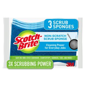 Scotch-Brite Non-Scratch Scrub Sponges, For Washing Dishes and Cleaning Kitchen, 3 Scrub Sponges