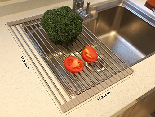 AMZALIBA Roll up Over The Sink Dish Drying Rack Roll-up Drying Rack Kitchen Rolling Dish Drainer Foldable Sink Drying Rack Mat Dish Drying Rack for Kitchen Sink Counter (17.7 inches X11.2 inches )