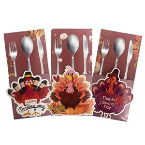 shenbiadolr 24pcs turkey cutlery utensil holders – thanksgiving day fall give thanks dinner party supplies decorations