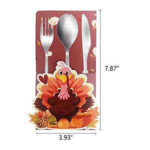 Shenbiadolr 24PCS Turkey Cutlery Utensil Holders – Thanksgiving Day Fall Give Thanks Dinner Party Supplies Decorations