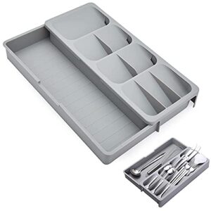 orijoyna kitchen flatware organizers – drawer organizer tray box cutlery expandable organizer – for kitchen drawer holding flatware spoons, forks, spatula (grey)